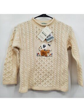 Aran Crafts Embroidered Aran Sweater Top Kids Size 6 - 7 NWT 100% Wool Ireland